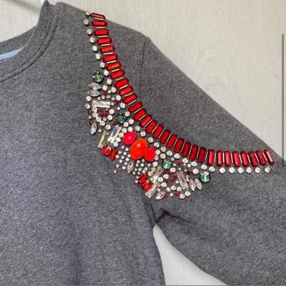 Hemant & Nandita Anthropologie Gray Embellished Sweatshirt | Crystal-Embroidered - Picture 5 of 6